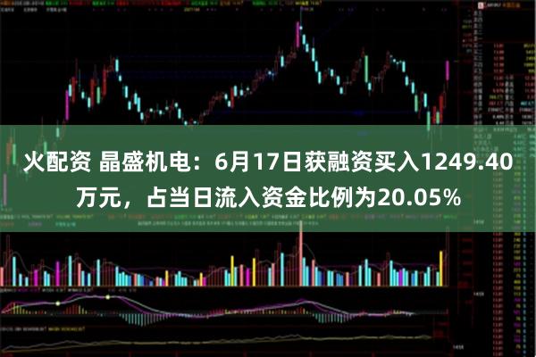 火配资 晶盛机电：6月17日获融资买入1249.40万元，占当日流入资金比例为20.05%